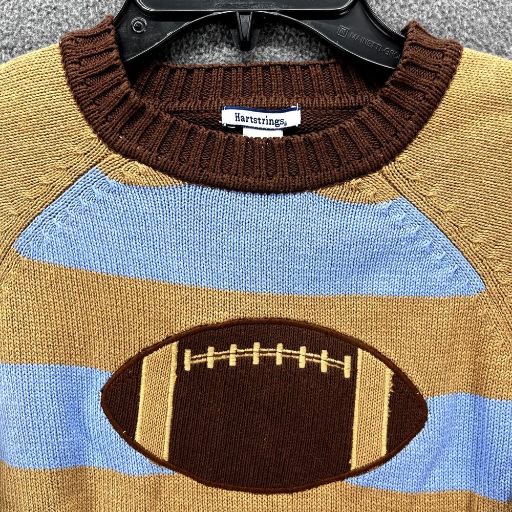 Hartstrings Sweater Toddler 7 Brown Blue Knit Top crewneck football ball - Picture 3 of 12